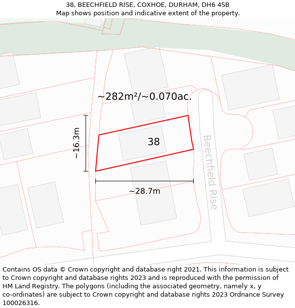 38, BEECHFIELD RISE, COXHOE, DURHAM, DH6 4SB: Plot and title map