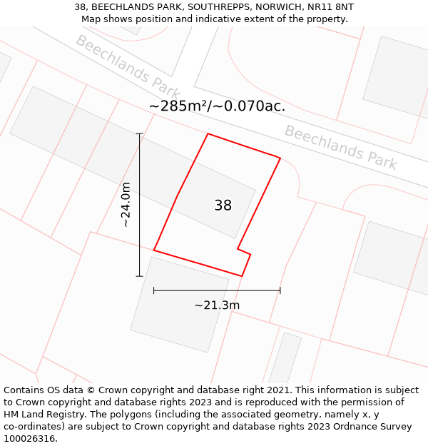 38, BEECHLANDS PARK, SOUTHREPPS, NORWICH, NR11 8NT: Plot and title map