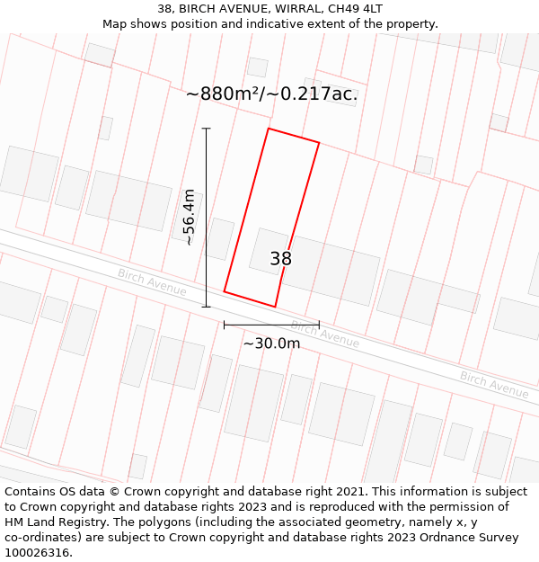 38, BIRCH AVENUE, WIRRAL, CH49 4LT: Plot and title map