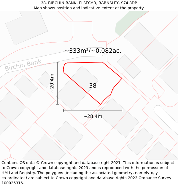 38, BIRCHIN BANK, ELSECAR, BARNSLEY, S74 8DP: Plot and title map