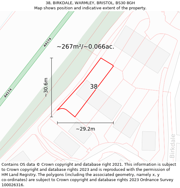 38, BIRKDALE, WARMLEY, BRISTOL, BS30 8GH: Plot and title map