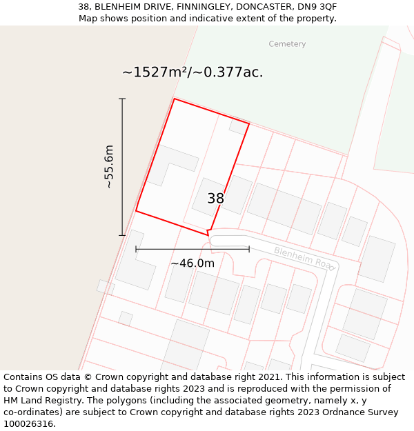 38, BLENHEIM DRIVE, FINNINGLEY, DONCASTER, DN9 3QF: Plot and title map