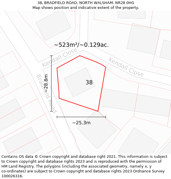 38, BRADFIELD ROAD, NORTH WALSHAM, NR28 0HG: Plot and title map