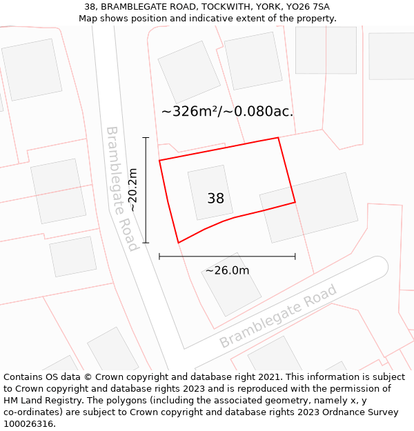 38, BRAMBLEGATE ROAD, TOCKWITH, YORK, YO26 7SA: Plot and title map