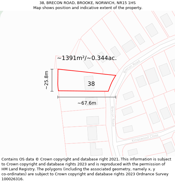 38, BRECON ROAD, BROOKE, NORWICH, NR15 1HS: Plot and title map