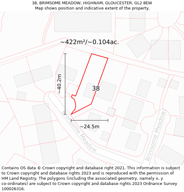 38, BRIMSOME MEADOW, HIGHNAM, GLOUCESTER, GL2 8EW: Plot and title map