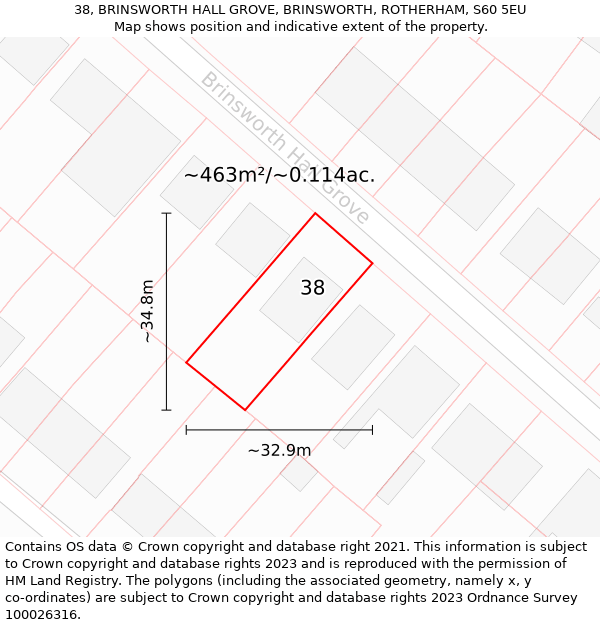 38, BRINSWORTH HALL GROVE, BRINSWORTH, ROTHERHAM, S60 5EU: Plot and title map