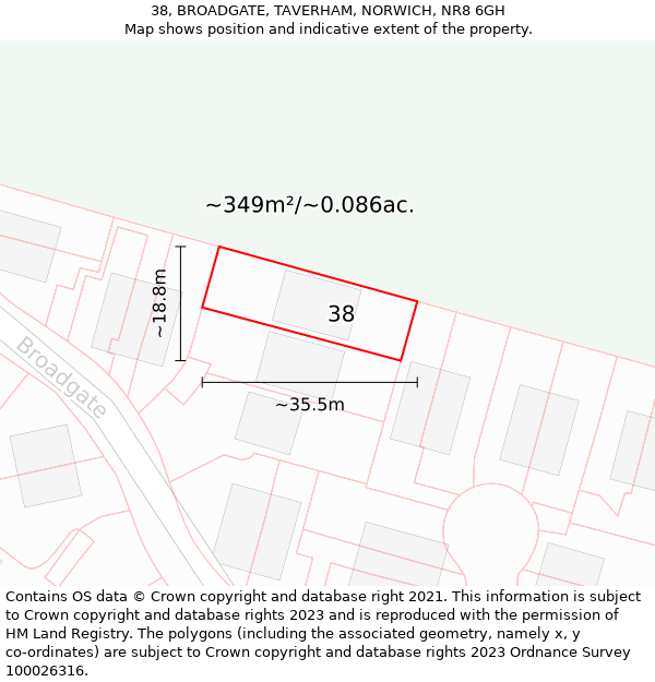 38, BROADGATE, TAVERHAM, NORWICH, NR8 6GH: Plot and title map