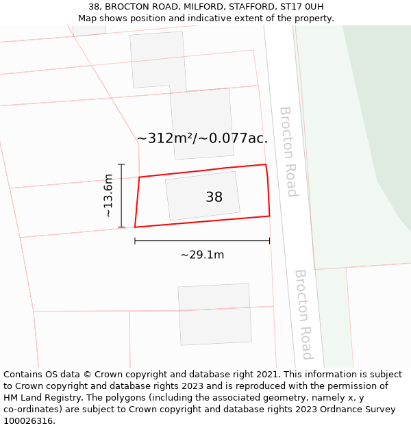 38, BROCTON ROAD, MILFORD, STAFFORD, ST17 0UH: Plot and title map