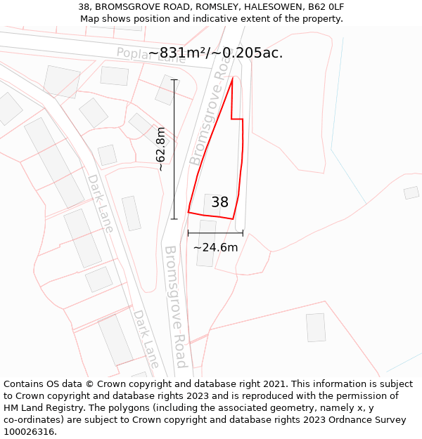 38, BROMSGROVE ROAD, ROMSLEY, HALESOWEN, B62 0LF: Plot and title map