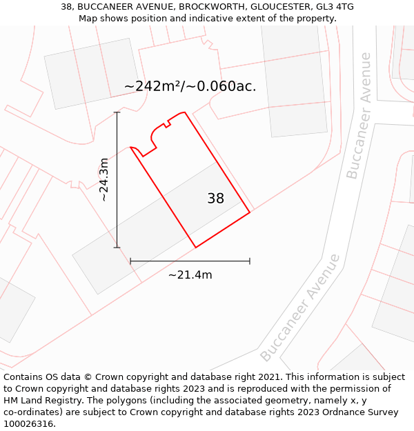 38, BUCCANEER AVENUE, BROCKWORTH, GLOUCESTER, GL3 4TG: Plot and title map