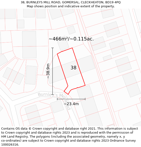 38, BURNLEYS MILL ROAD, GOMERSAL, CLECKHEATON, BD19 4PQ: Plot and title map