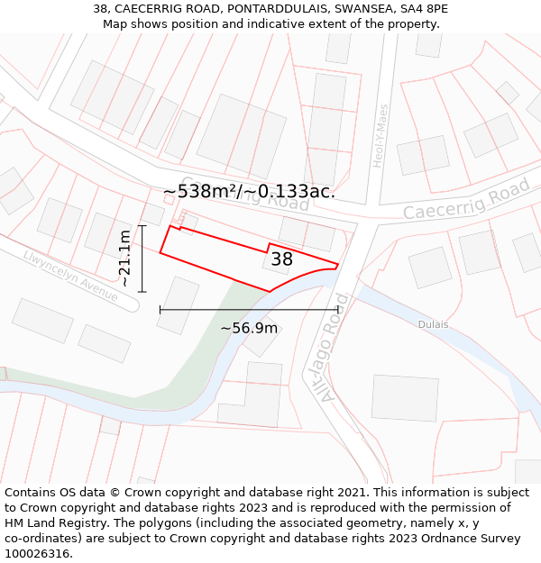 38, CAECERRIG ROAD, PONTARDDULAIS, SWANSEA, SA4 8PE: Plot and title map