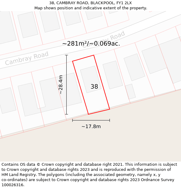 38, CAMBRAY ROAD, BLACKPOOL, FY1 2LX: Plot and title map