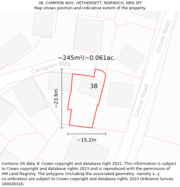 38, CAMPION WAY, HETHERSETT, NORWICH, NR9 3FF: Plot and title map