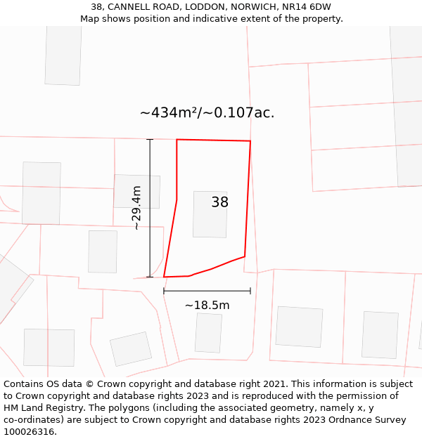 38, CANNELL ROAD, LODDON, NORWICH, NR14 6DW: Plot and title map