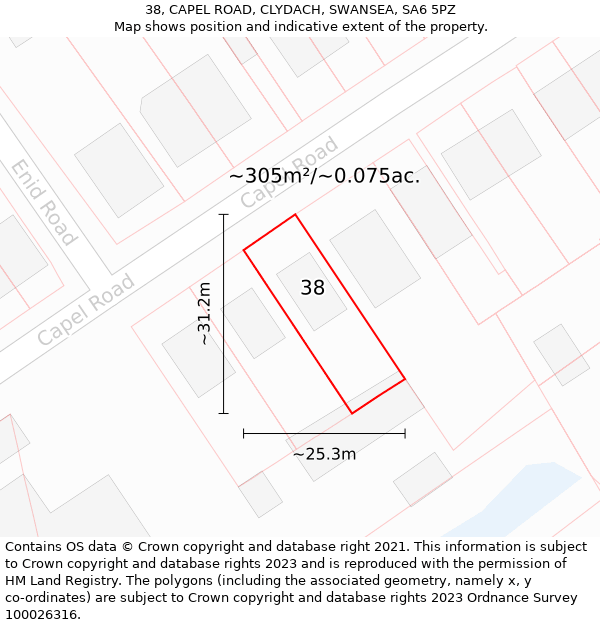 38, CAPEL ROAD, CLYDACH, SWANSEA, SA6 5PZ: Plot and title map