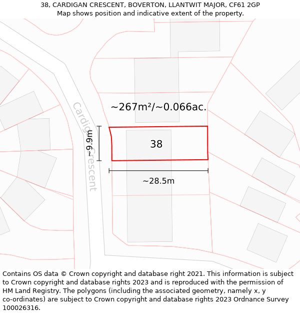 38, CARDIGAN CRESCENT, BOVERTON, LLANTWIT MAJOR, CF61 2GP: Plot and title map