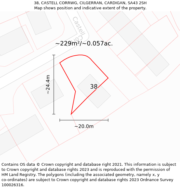 38, CASTELL CORRWG, CILGERRAN, CARDIGAN, SA43 2SH: Plot and title map