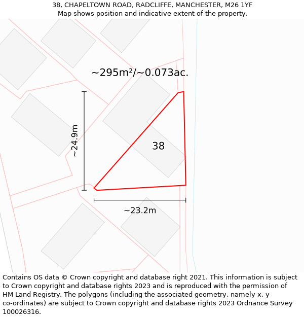 38, CHAPELTOWN ROAD, RADCLIFFE, MANCHESTER, M26 1YF: Plot and title map