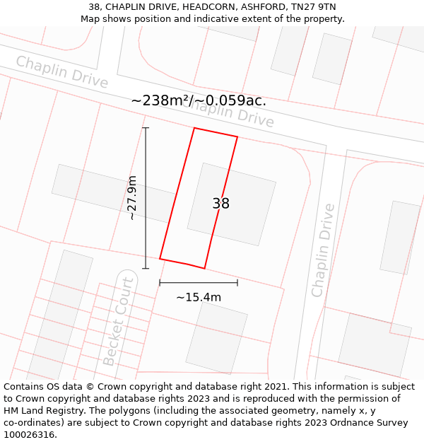 38, CHAPLIN DRIVE, HEADCORN, ASHFORD, TN27 9TN: Plot and title map