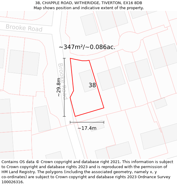 38, CHAPPLE ROAD, WITHERIDGE, TIVERTON, EX16 8DB: Plot and title map