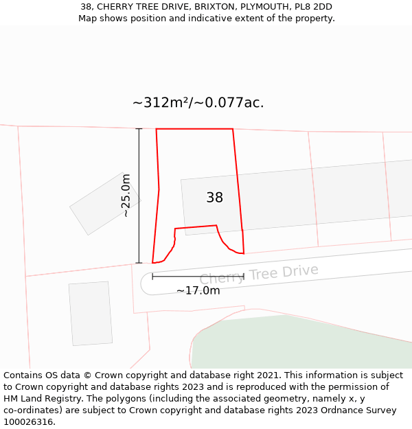 38, CHERRY TREE DRIVE, BRIXTON, PLYMOUTH, PL8 2DD: Plot and title map