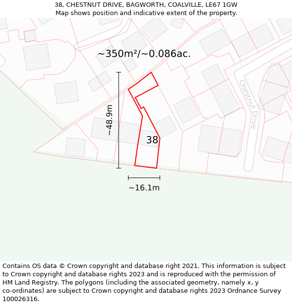 38, CHESTNUT DRIVE, BAGWORTH, COALVILLE, LE67 1GW: Plot and title map