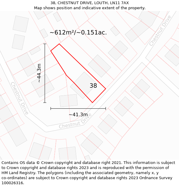 38, CHESTNUT DRIVE, LOUTH, LN11 7AX: Plot and title map