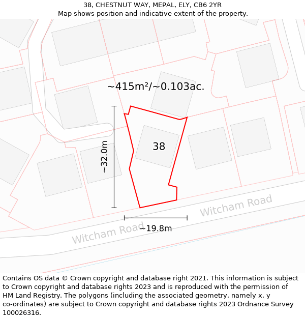 38, CHESTNUT WAY, MEPAL, ELY, CB6 2YR: Plot and title map