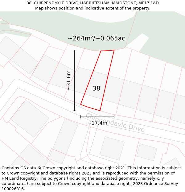 38, CHIPPENDAYLE DRIVE, HARRIETSHAM, MAIDSTONE, ME17 1AD: Plot and title map