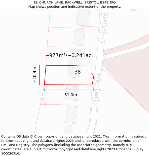 38, CHURCH LANE, BACKWELL, BRISTOL, BS48 3PQ: Plot and title map