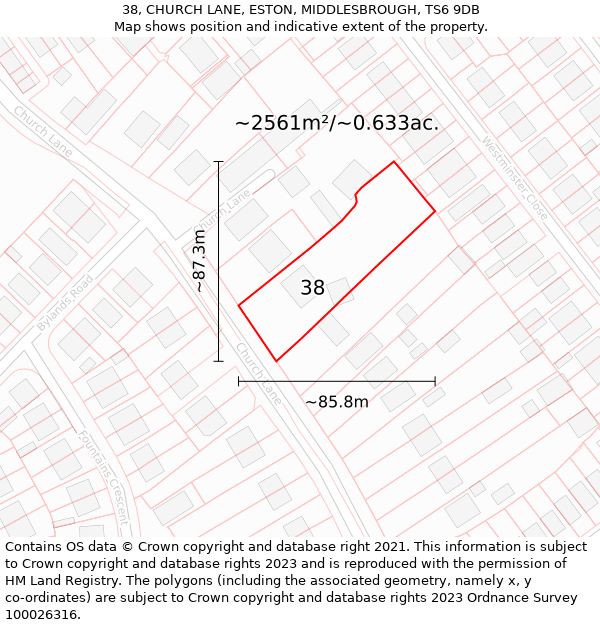 38, CHURCH LANE, ESTON, MIDDLESBROUGH, TS6 9DB: Plot and title map