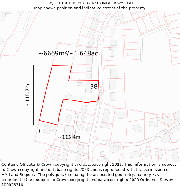 38, CHURCH ROAD, WINSCOMBE, BS25 1BH: Plot and title map