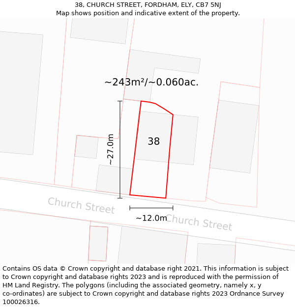 38, CHURCH STREET, FORDHAM, ELY, CB7 5NJ: Plot and title map