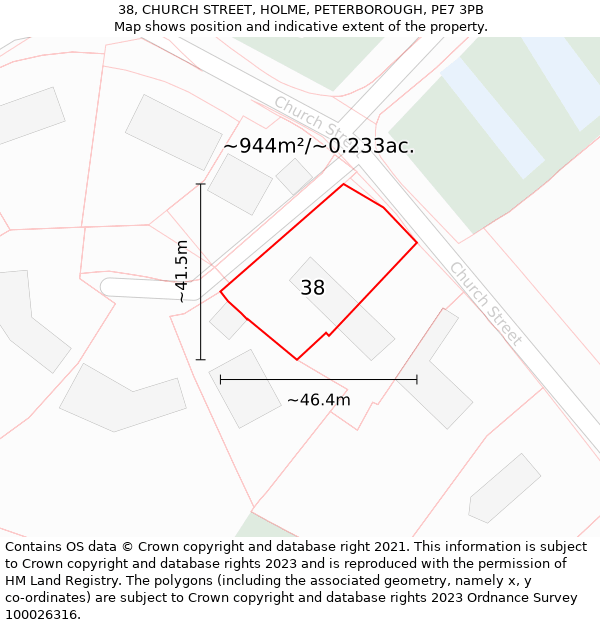 38, CHURCH STREET, HOLME, PETERBOROUGH, PE7 3PB: Plot and title map