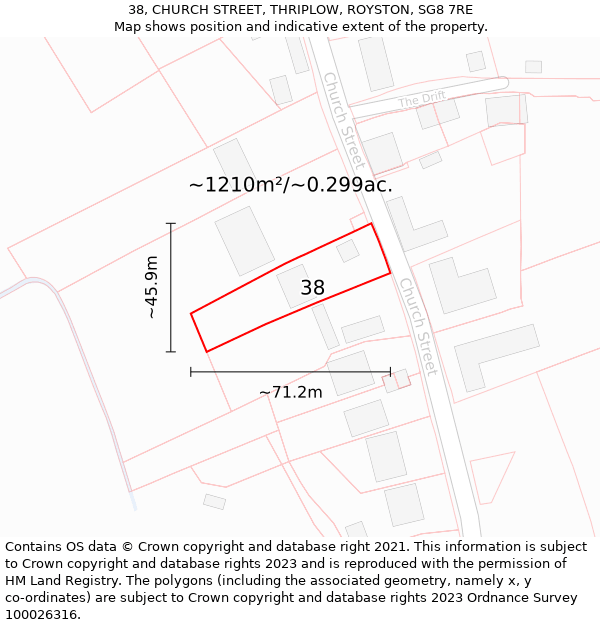 38, CHURCH STREET, THRIPLOW, ROYSTON, SG8 7RE: Plot and title map