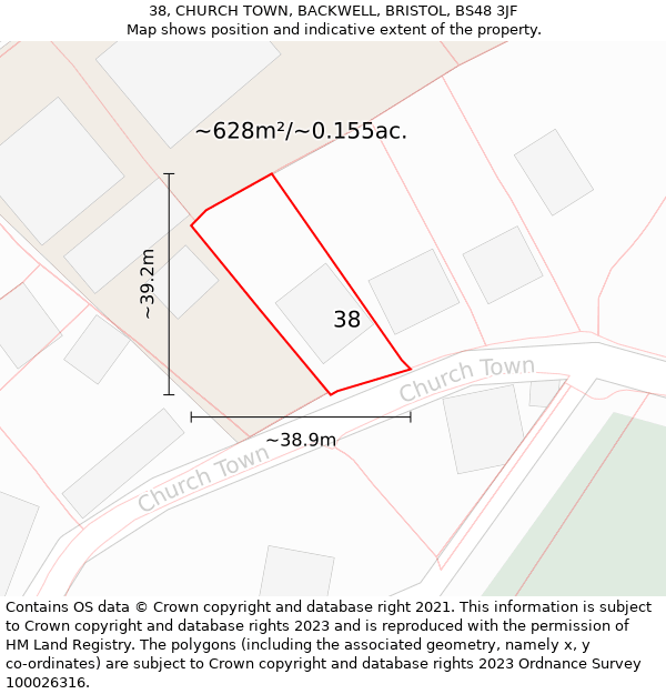 38, CHURCH TOWN, BACKWELL, BRISTOL, BS48 3JF: Plot and title map