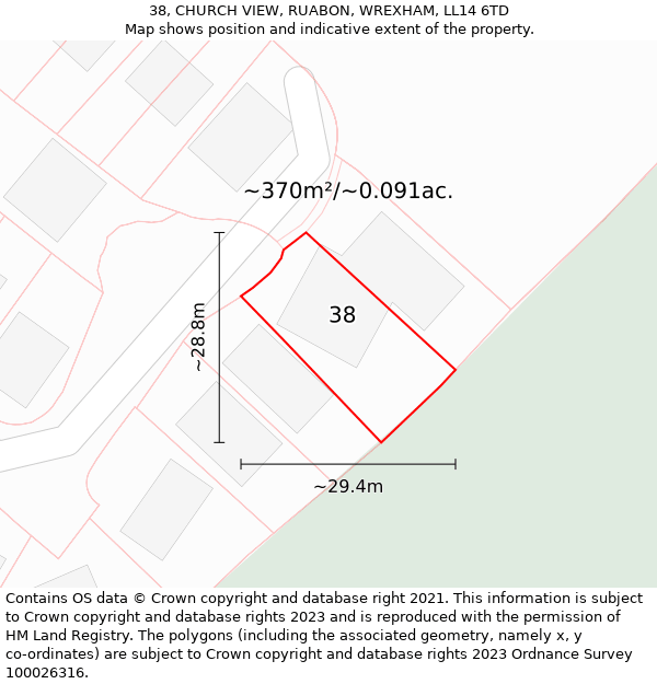 38, CHURCH VIEW, RUABON, WREXHAM, LL14 6TD: Plot and title map