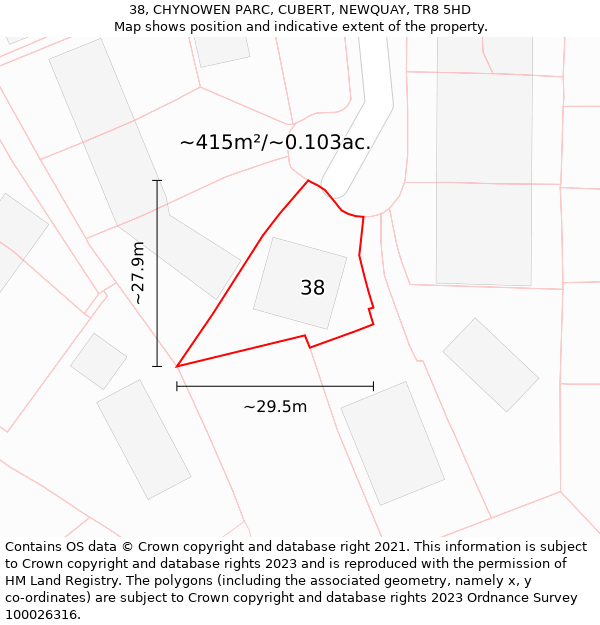 38, CHYNOWEN PARC, CUBERT, NEWQUAY, TR8 5HD: Plot and title map