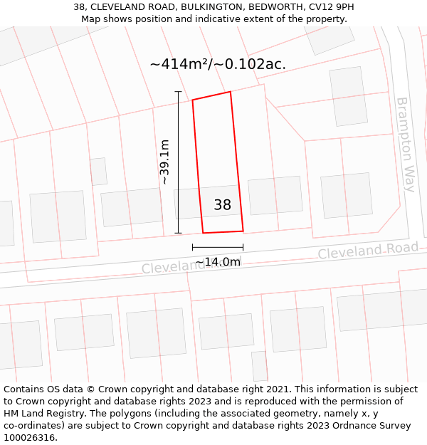 38, CLEVELAND ROAD, BULKINGTON, BEDWORTH, CV12 9PH: Plot and title map