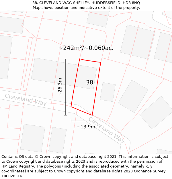 38, CLEVELAND WAY, SHELLEY, HUDDERSFIELD, HD8 8NQ: Plot and title map