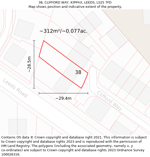 38, CLIFFORD WAY, KIPPAX, LEEDS, LS25 7FD: Plot and title map