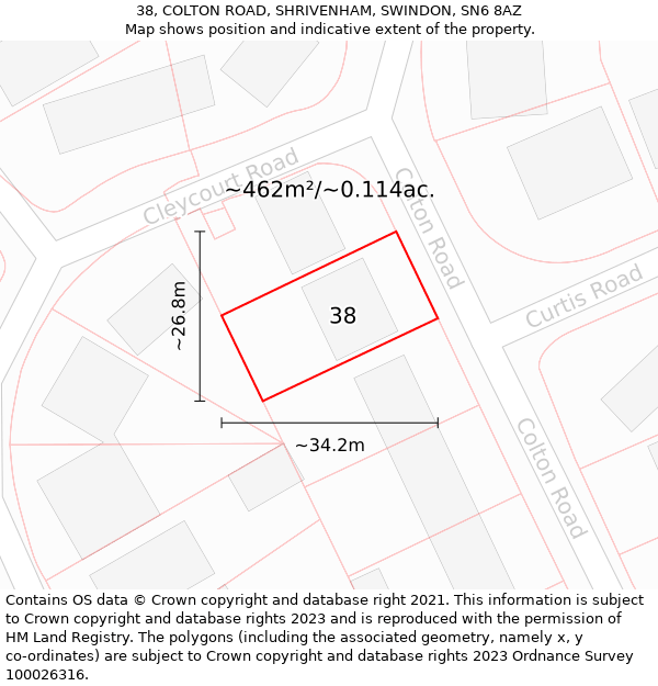 38, COLTON ROAD, SHRIVENHAM, SWINDON, SN6 8AZ: Plot and title map