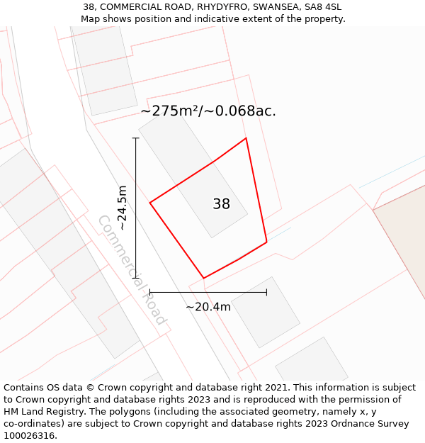 38, COMMERCIAL ROAD, RHYDYFRO, SWANSEA, SA8 4SL: Plot and title map