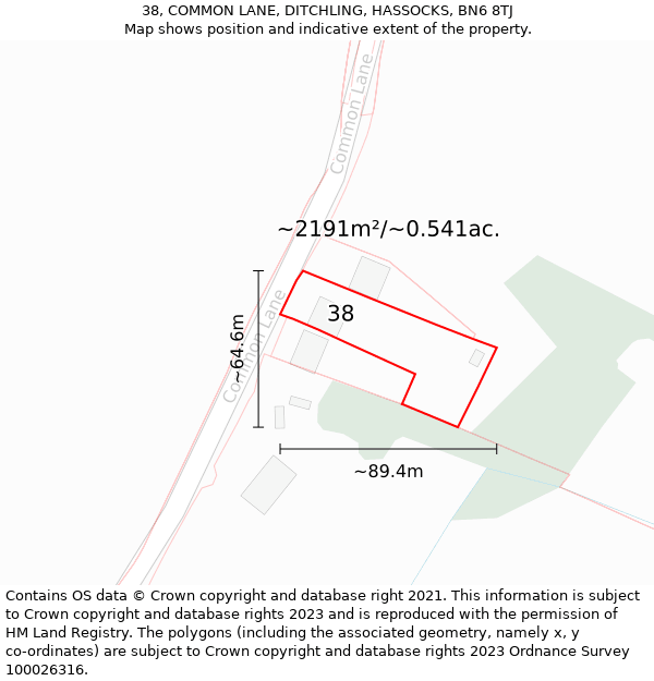 38, COMMON LANE, DITCHLING, HASSOCKS, BN6 8TJ: Plot and title map