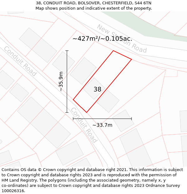 38, CONDUIT ROAD, BOLSOVER, CHESTERFIELD, S44 6TN: Plot and title map