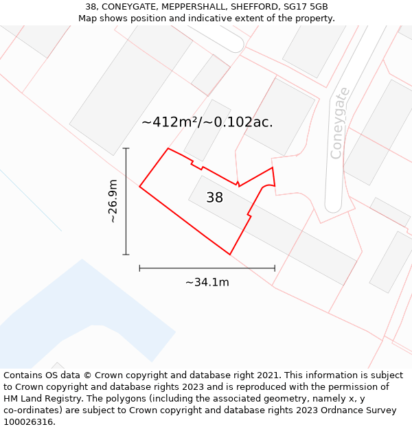 38, CONEYGATE, MEPPERSHALL, SHEFFORD, SG17 5GB: Plot and title map