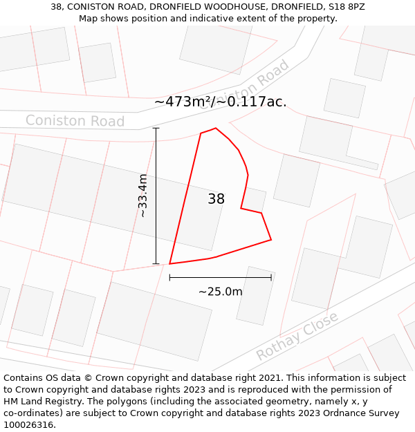 38, CONISTON ROAD, DRONFIELD WOODHOUSE, DRONFIELD, S18 8PZ: Plot and title map