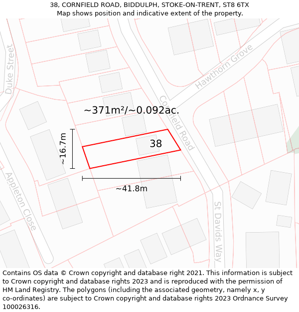 38, CORNFIELD ROAD, BIDDULPH, STOKE-ON-TRENT, ST8 6TX: Plot and title map